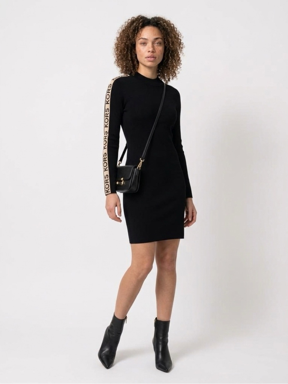 Michael Kors Black Mini Dress with Logo-Trim Sleeves